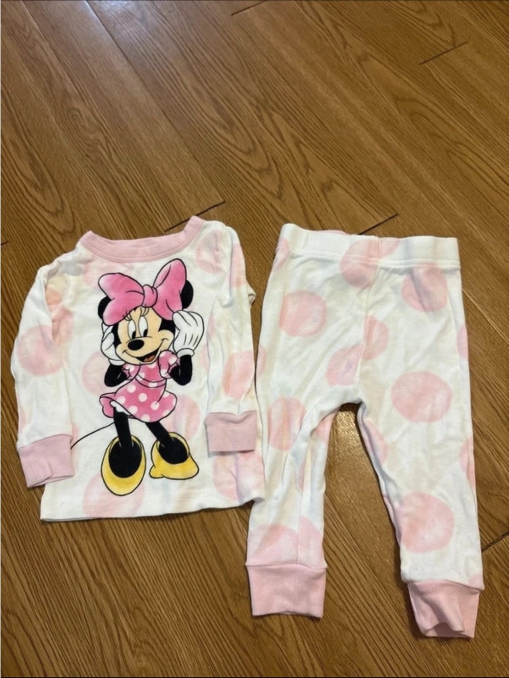 Girls Pink Minnie Mouse Polka Dot Pajama Set 12m